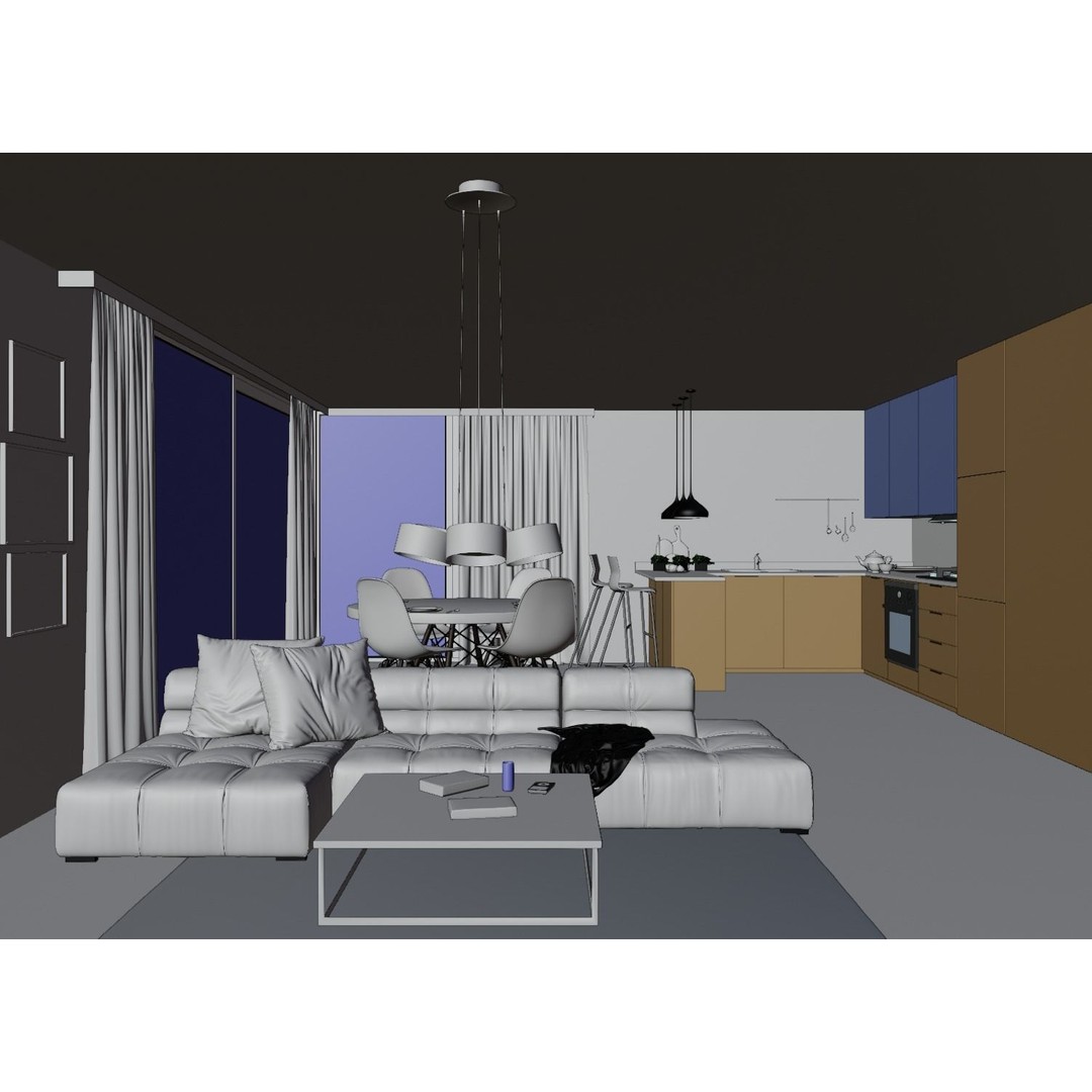 Interior Scene 3D Model – High Poly Living Room with PBR Textures, Blender - View 10