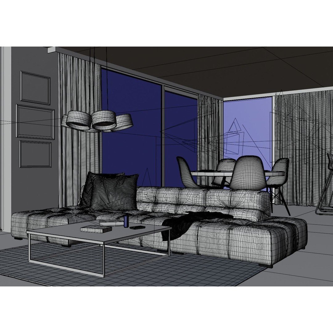 Interior Scene 3D Model – High Poly Living Room with PBR Textures, Blender - View 11