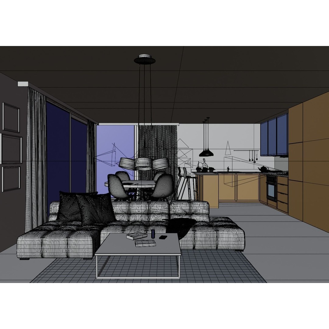 Interior Scene 3D Model – High Poly Living Room with PBR Textures, Blender - View 9