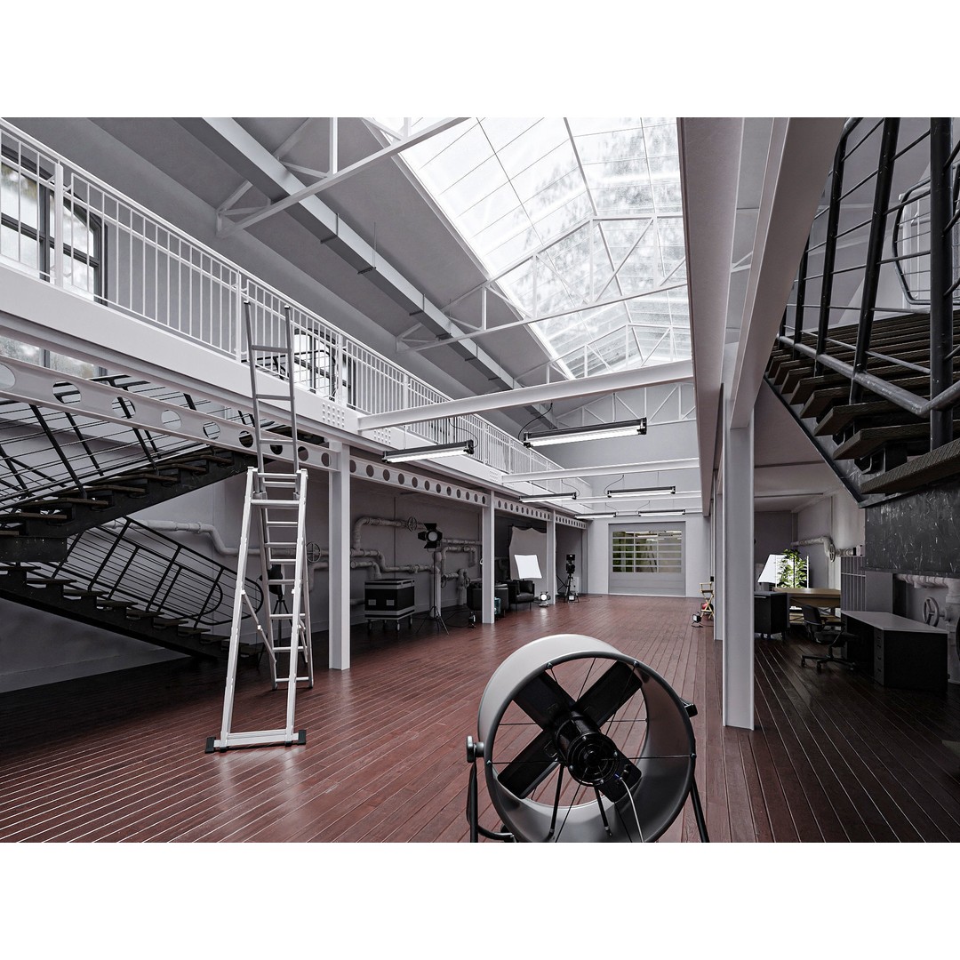 Hangar Building 3D Model – Low Poly Studio Set, FBX, OBJ, Blender - View 10