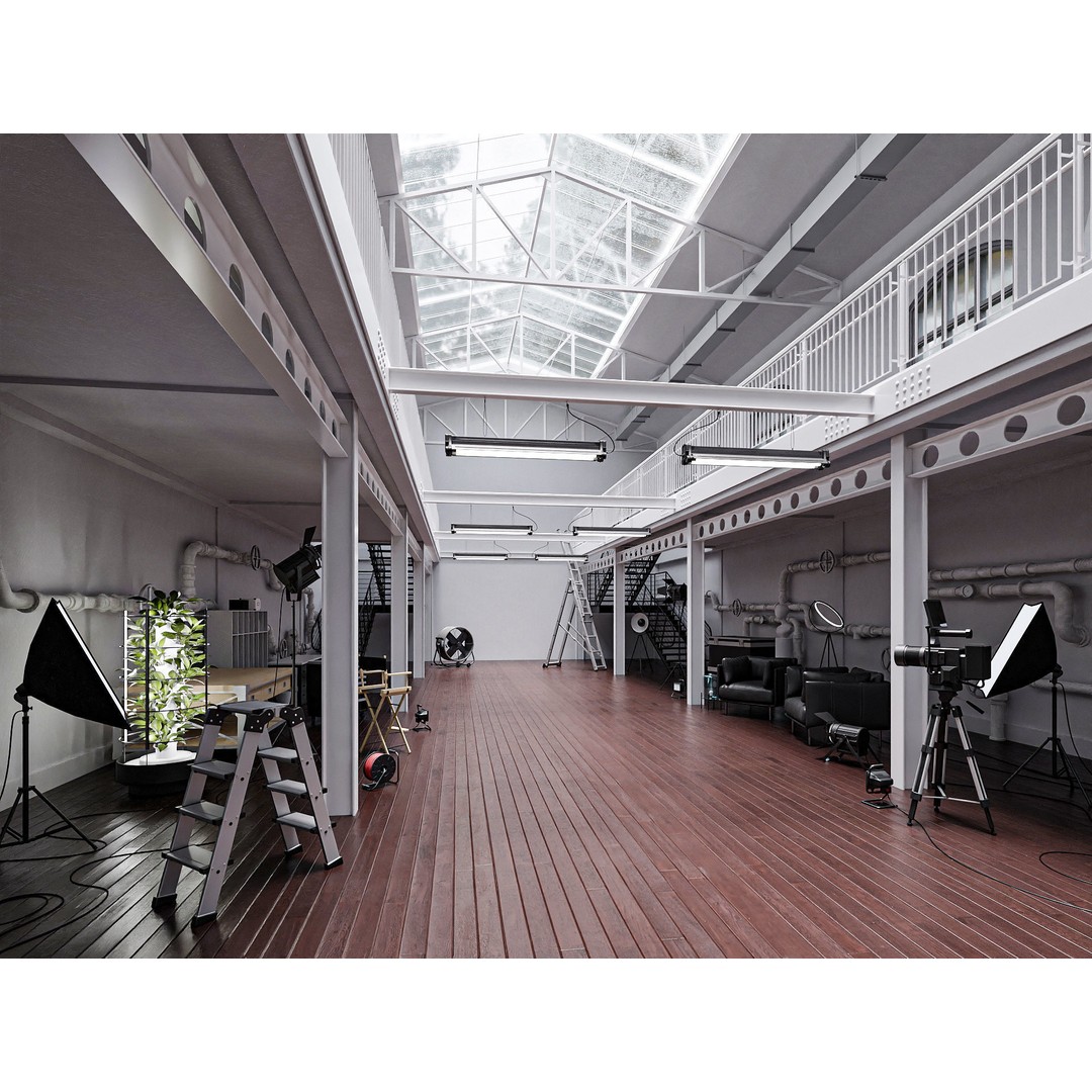Hangar Building 3D Model – Low Poly Studio Set, FBX, OBJ, Blender - View 4