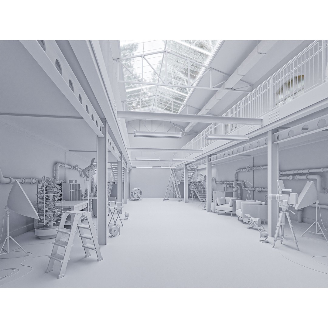 Hangar Building 3D Model – Low Poly Studio Set, FBX, OBJ, Blender - View 5