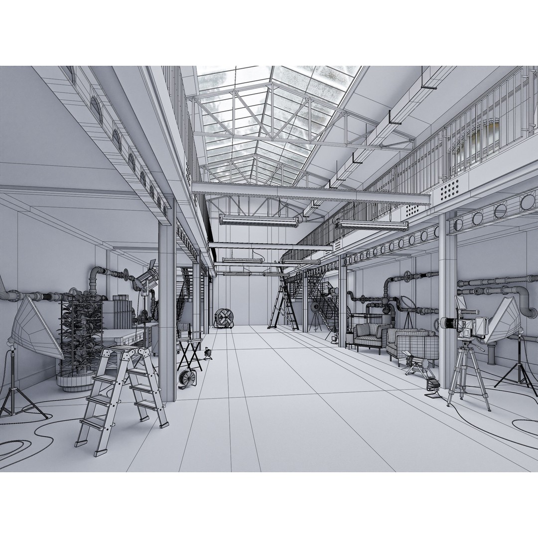 Hangar Building 3D Model – Low Poly Studio Set, FBX, OBJ, Blender - View 6