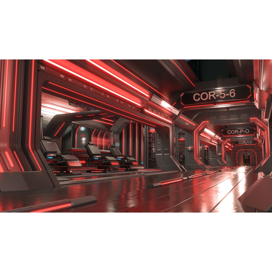 Sci-Fi Modular Interior Space Station 3D Model – PBR Textured, Game-Ready Formats - View 10