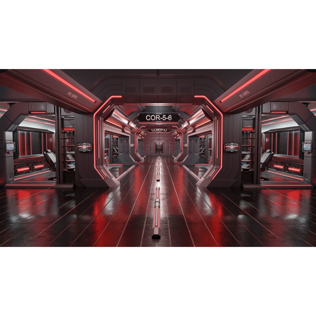 Sci-Fi Modular Interior Space Station 3D Model – PBR Textured, Game-Ready Formats - View 16