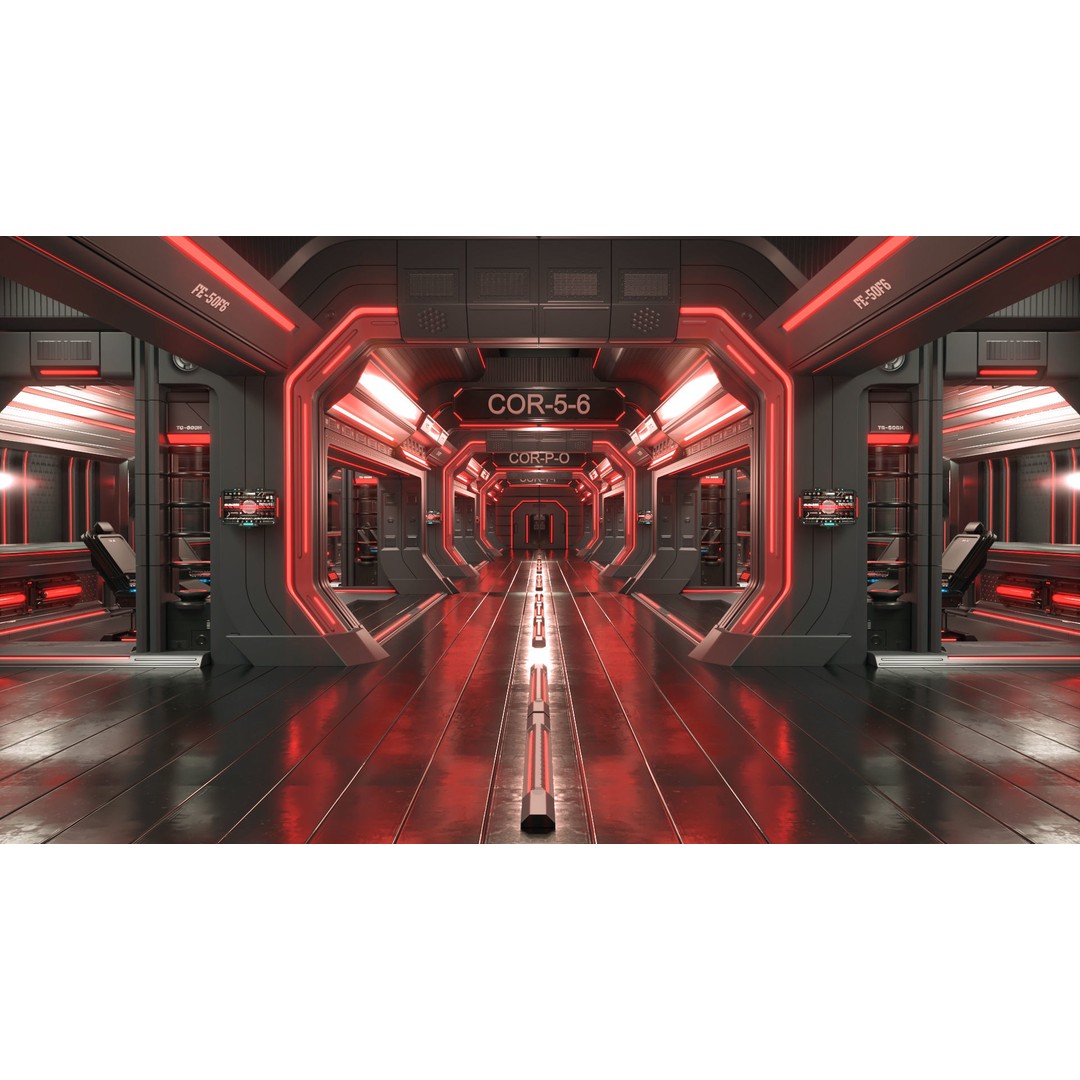Sci-Fi Modular Interior Space Station 3D Model – PBR Textured, Game-Ready Formats - View 3