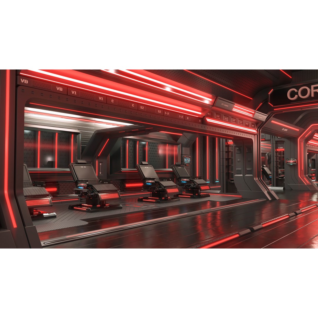 Sci-Fi Modular Interior Space Station 3D Model – PBR Textured, Game-Ready Formats - View 5