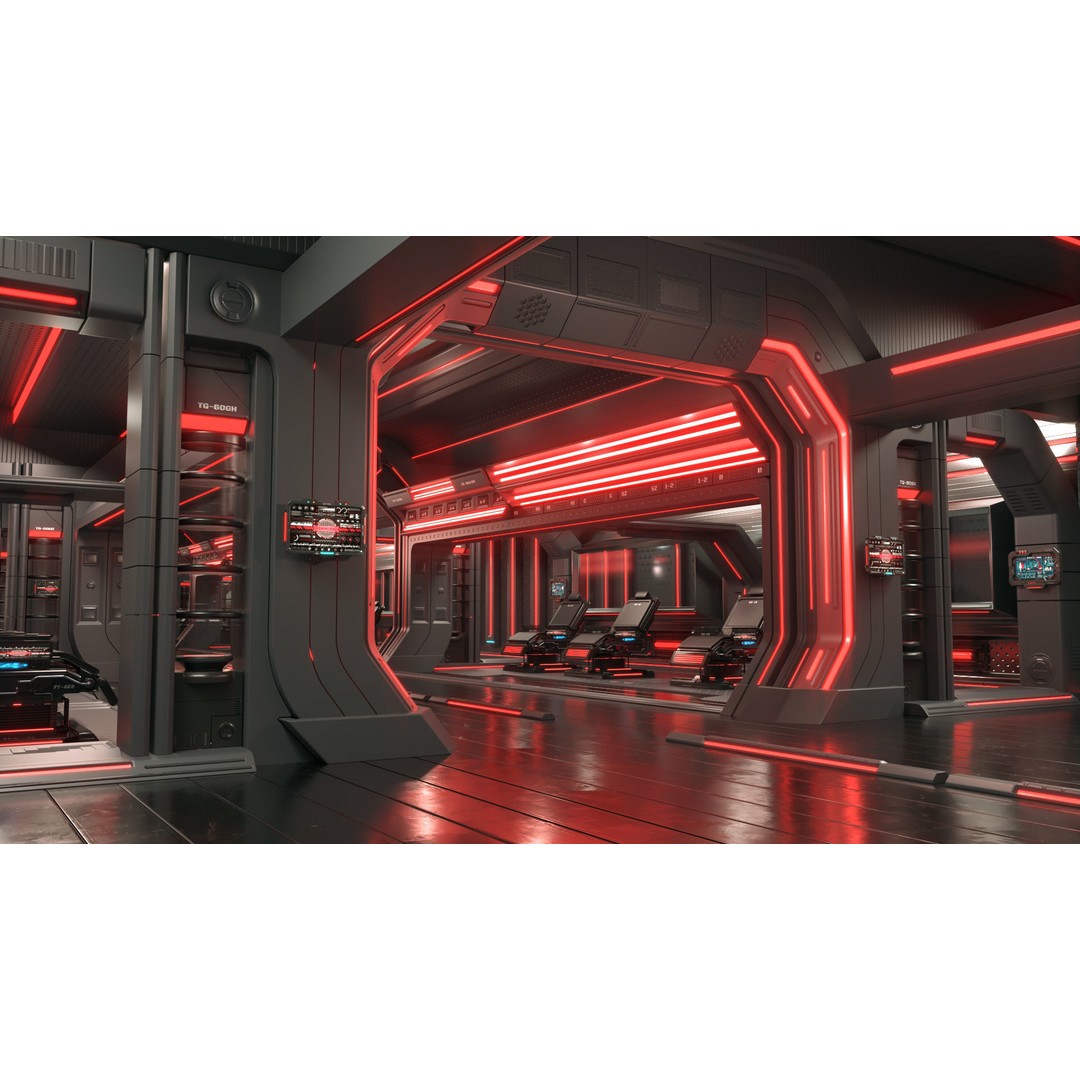 Sci-Fi Modular Interior Space Station 3D Model – PBR Textured, Game-Ready Formats - View 6