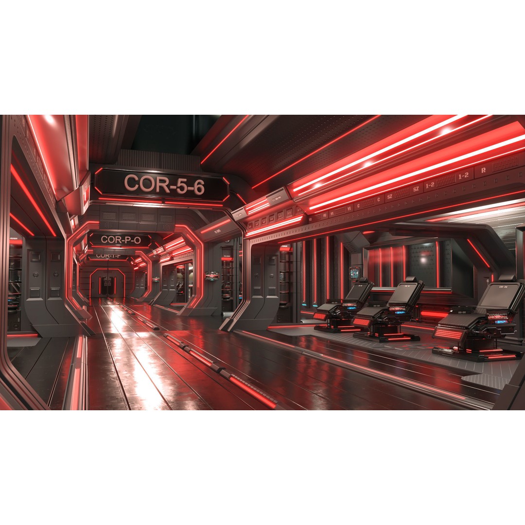Sci-Fi Modular Interior Space Station 3D Model – PBR Textured, Game-Ready Formats - View 8