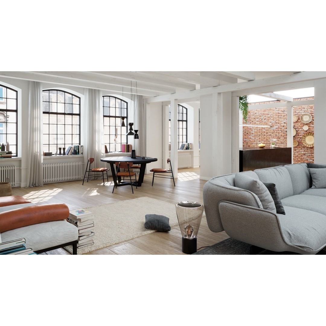 Workshop Apartment 3D Model – Modern Interior Design, Cinema 4D