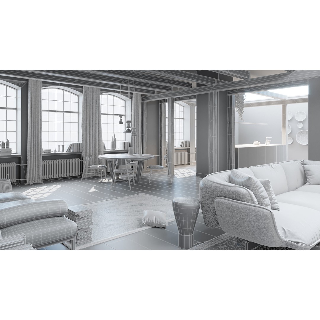 Workshop Apartment 3D Model – Modern Interior Design, Cinema 4D - View 17