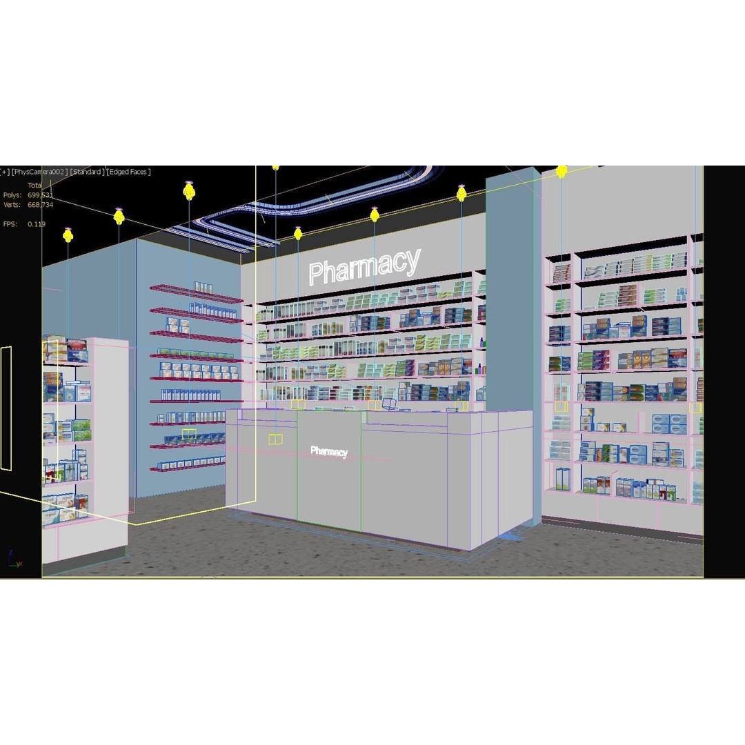 Pharmacy 3D Model – Low Poly Interior Design with Textures - View 11