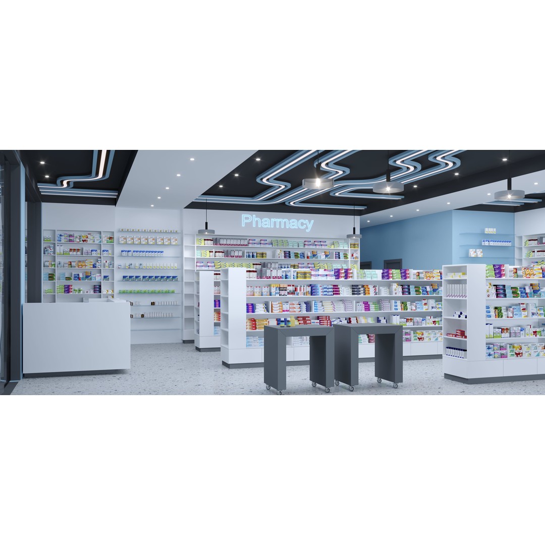 Pharmacy 3D Model – Low Poly Interior Design with Textures - View 14