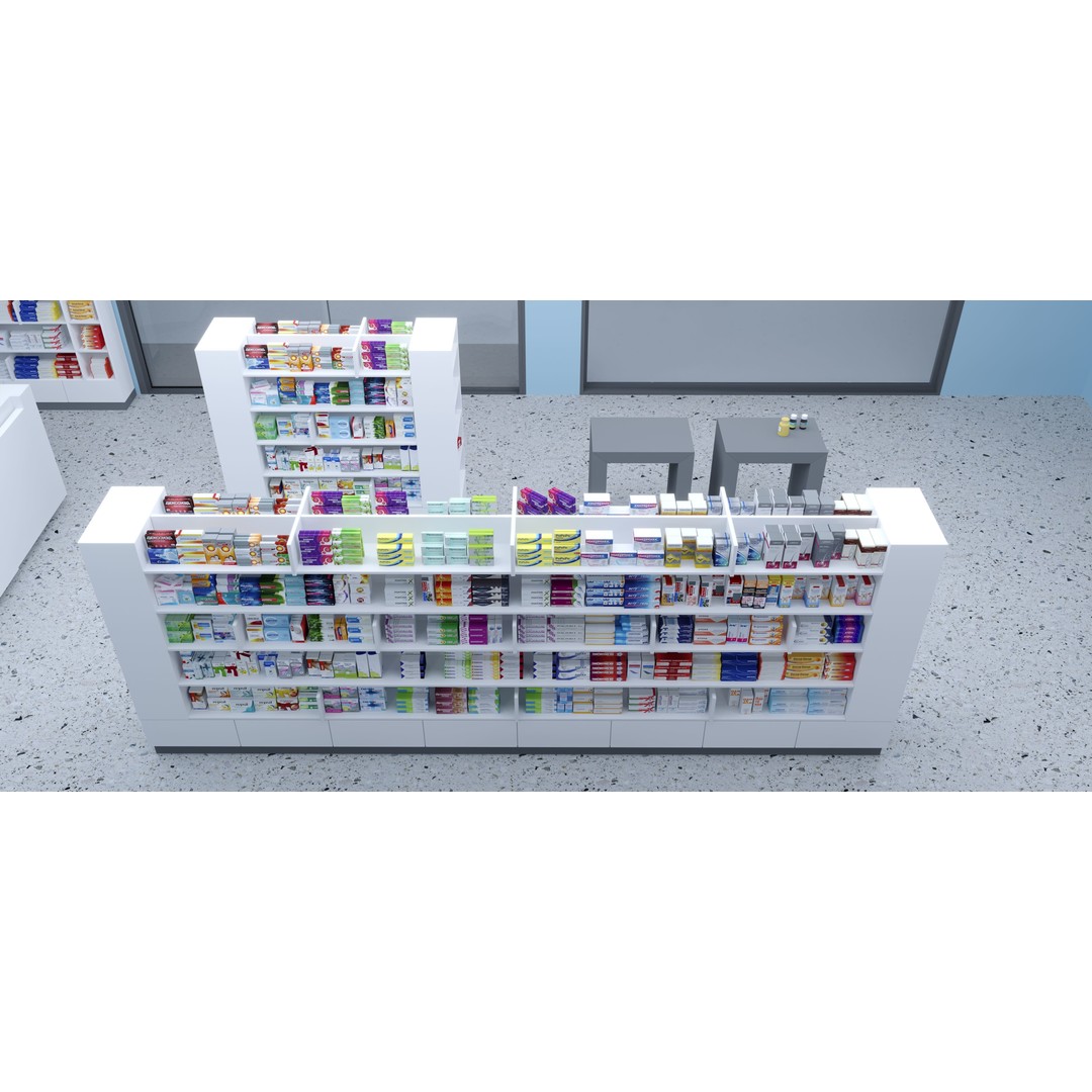 Pharmacy 3D Model – Low Poly Interior Design with Textures - View 16