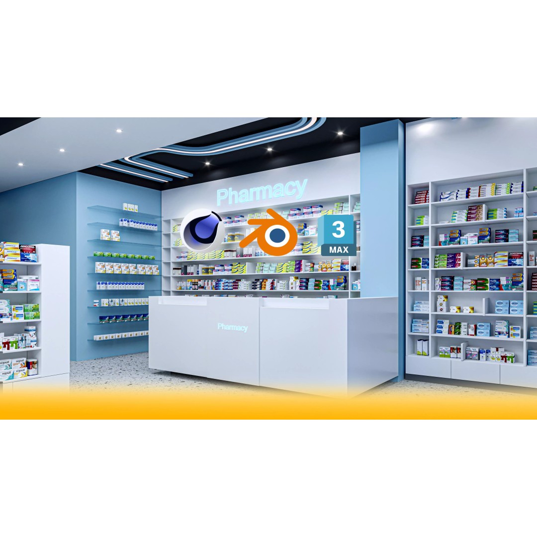 Pharmacy 3D Model – Low Poly Interior Design with Textures - View 2