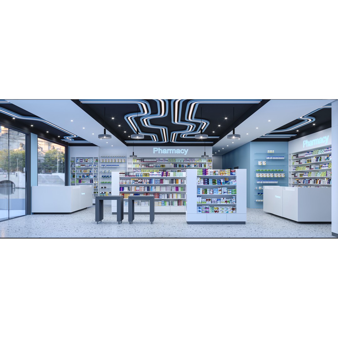 Pharmacy 3D Model – Low Poly Interior Design with Textures - View 3