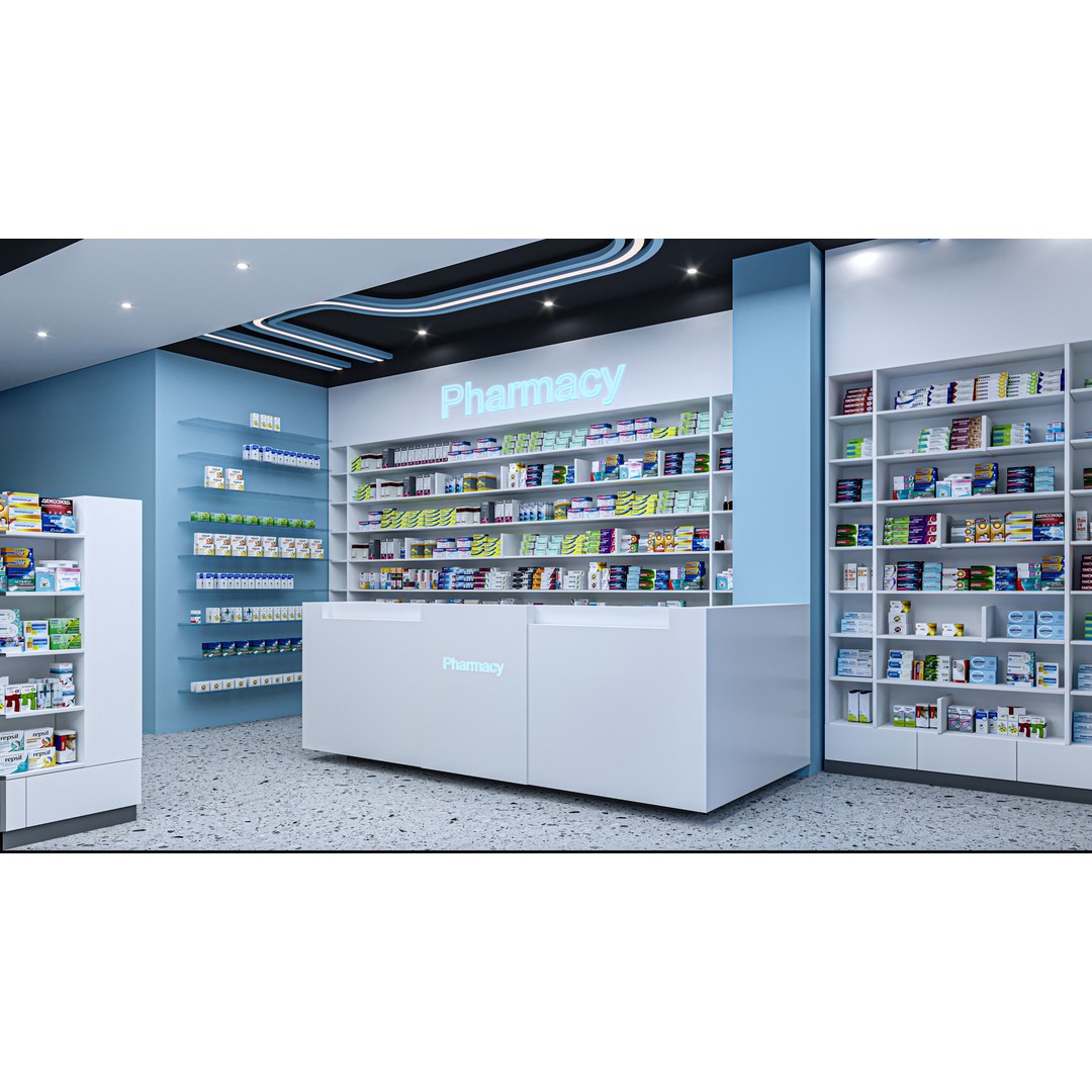 Pharmacy 3D Model – Low Poly Interior Design with Textures - View 4