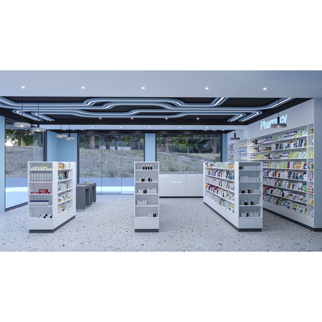 Pharmacy 3D Model – Low Poly Interior Design with Textures - View 5