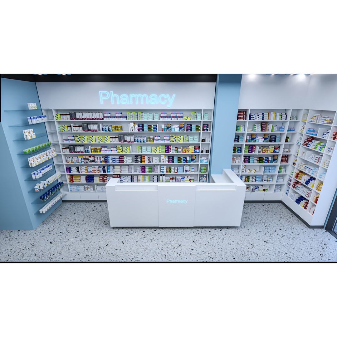 Pharmacy 3D Model – Low Poly Interior Design with Textures - View 6