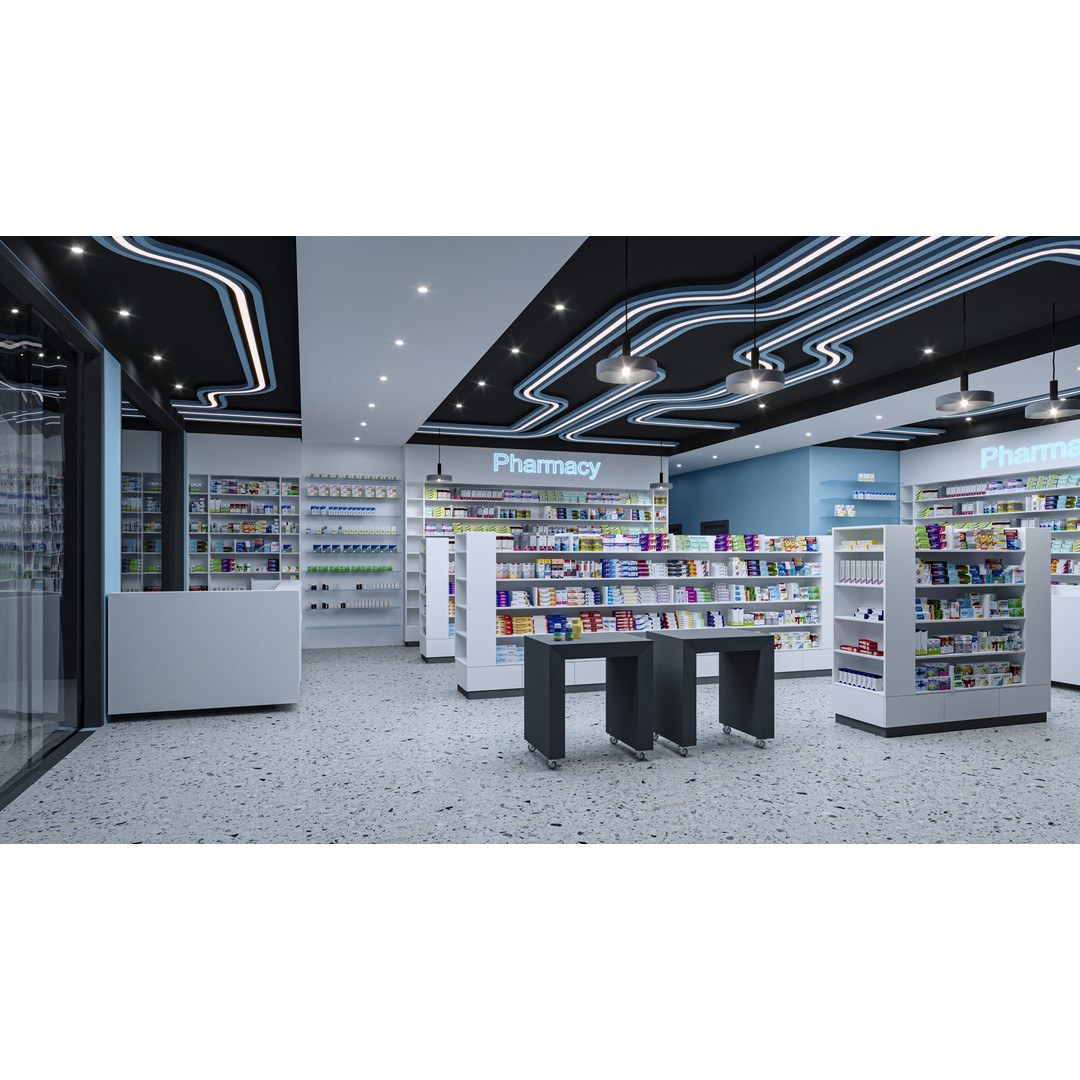 Pharmacy 3D Model – Low Poly Interior Design with Textures - View 7