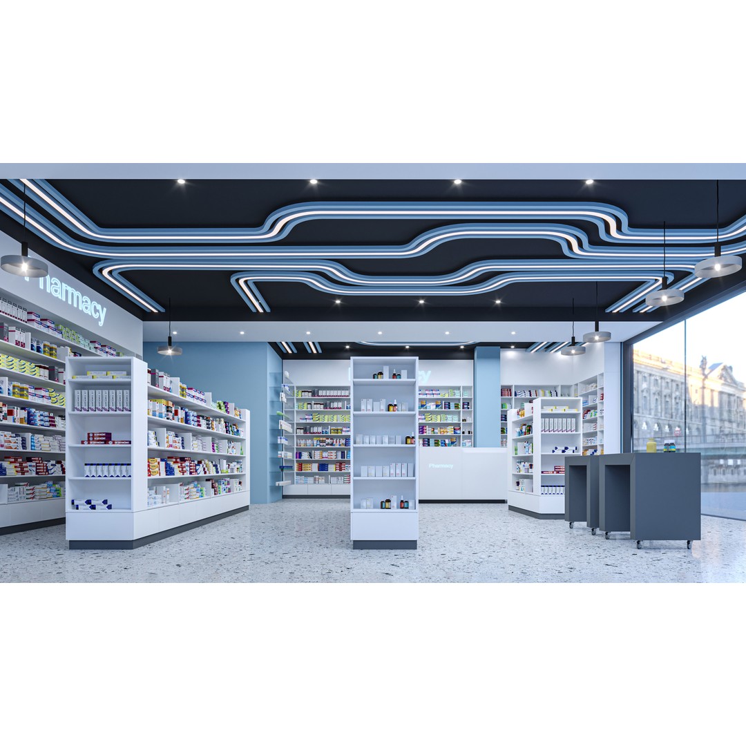 Pharmacy 3D Model – Low Poly Interior Design with Textures - View 8