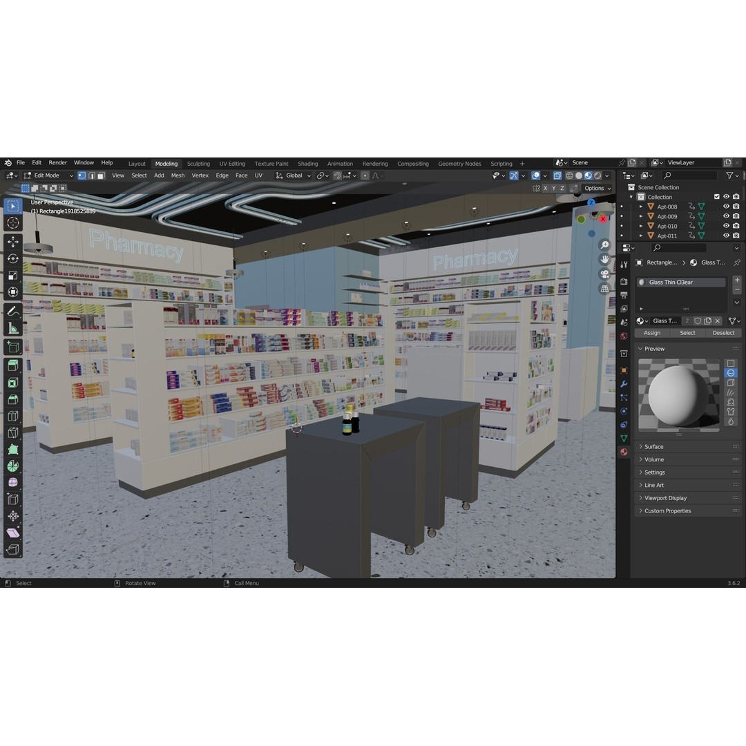 Pharmacy 3D Model – Low Poly Interior Design with Textures - View 9