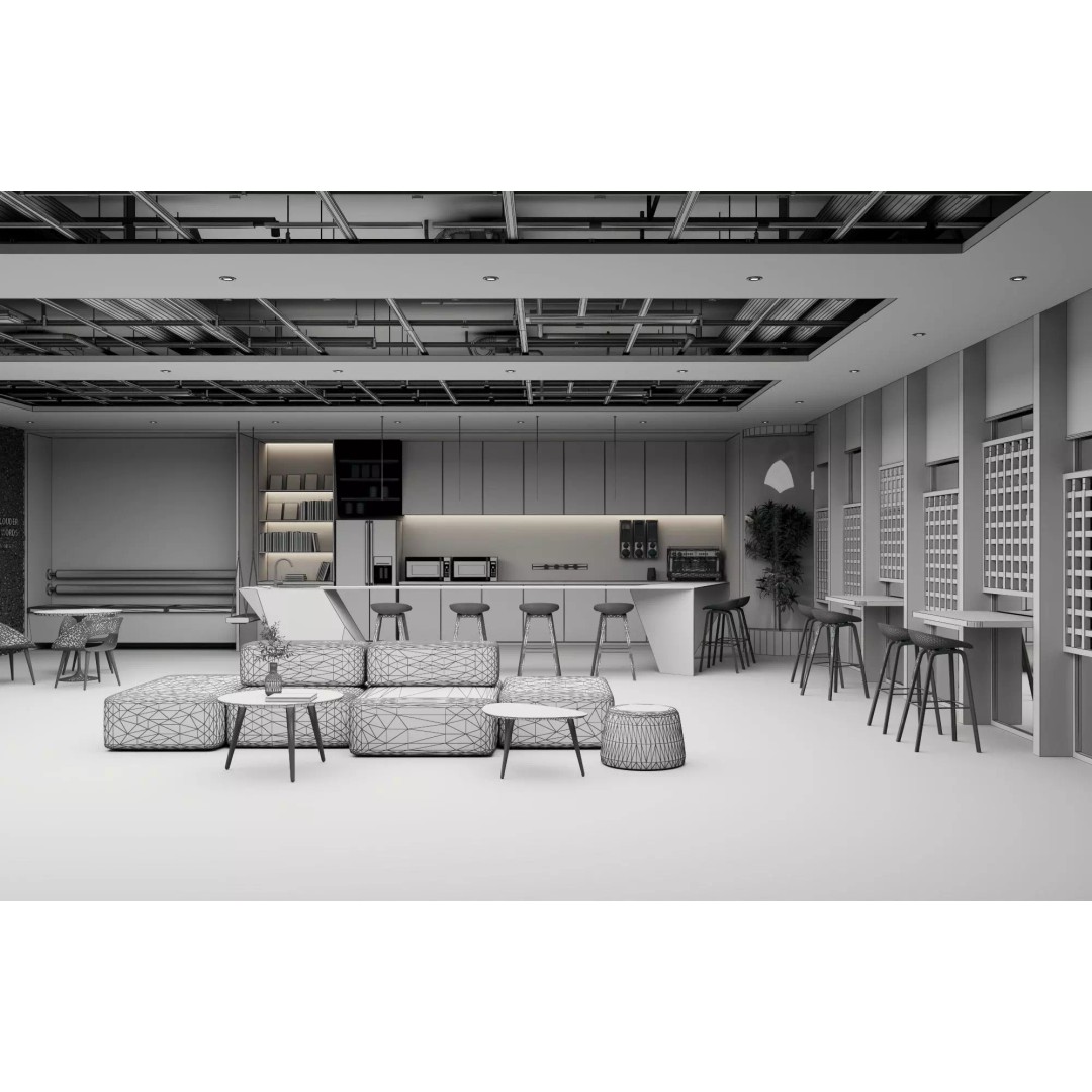Coffee Shop 3D Model – Low Poly Modern Interior with Rigging and Textures