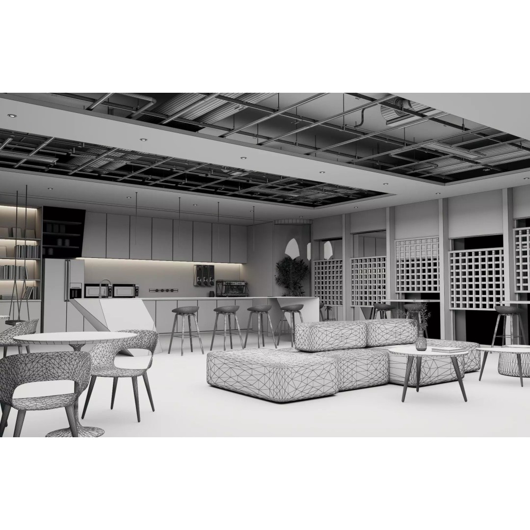 Coffee Shop 3D Model – Low Poly Modern Interior with Rigging and Textures - View 11