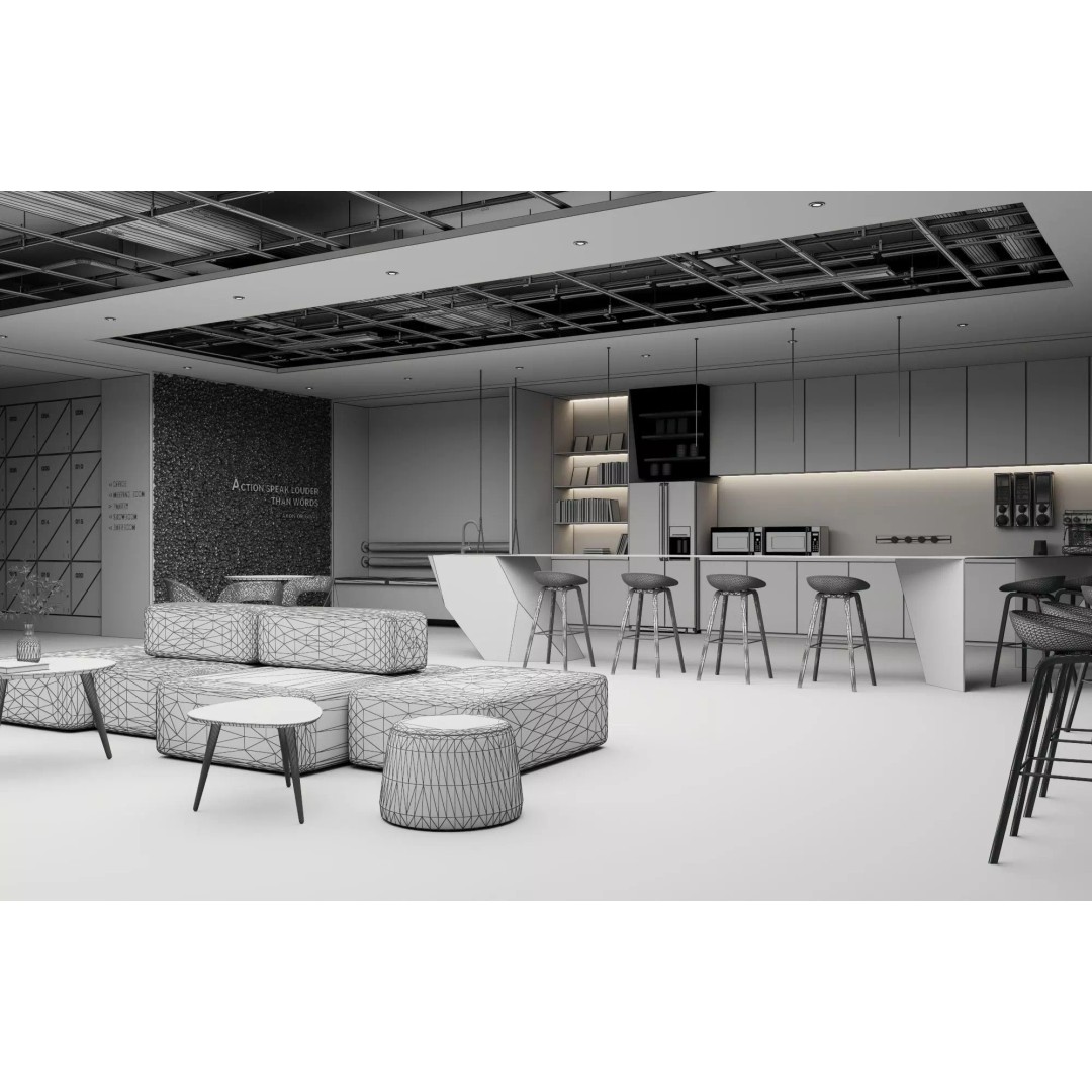 Coffee Shop 3D Model – Low Poly Modern Interior with Rigging and Textures - View 12