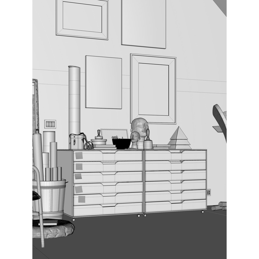 Watercolor Room Interior 3D Model – High Detail Scene with Textures - View 25