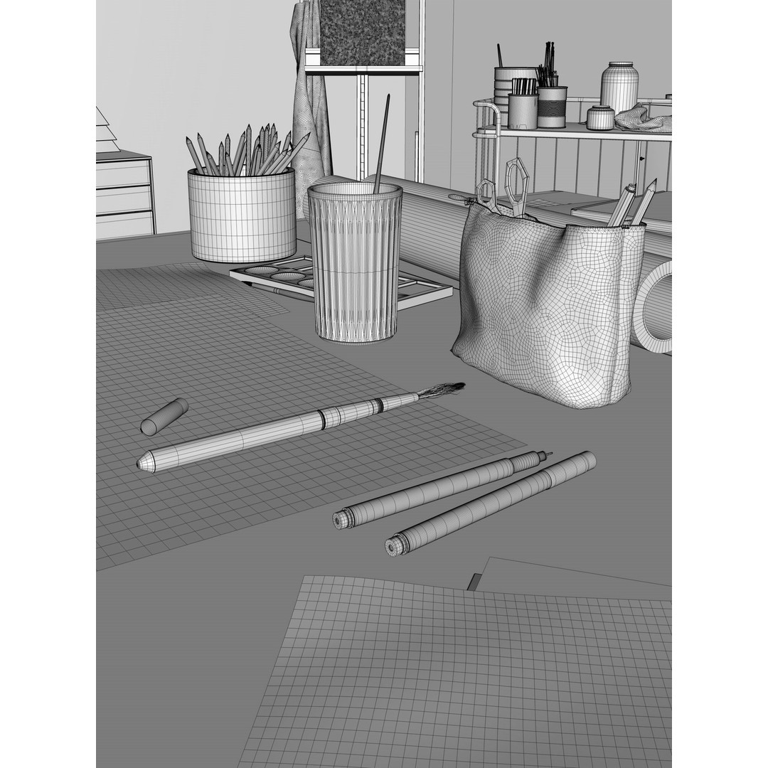 Watercolor Room Interior 3D Model – High Detail Scene with Textures - View 27