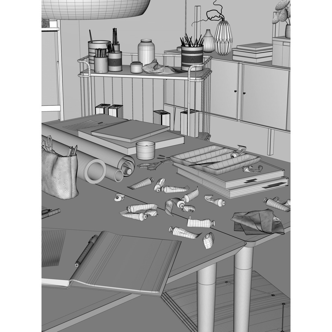 Watercolor Room Interior 3D Model – High Detail Scene with Textures - View 28