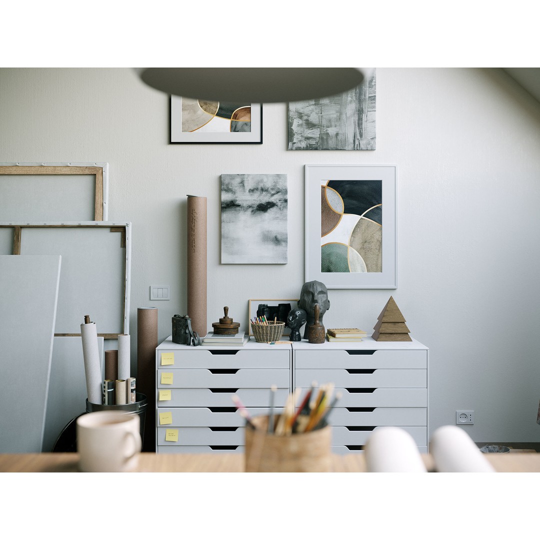 Watercolor Room Interior 3D Model – High Detail Scene with Textures - View 3