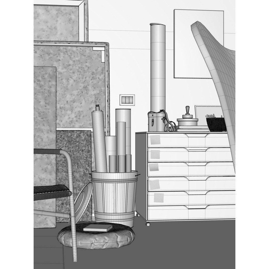 Watercolor Room Interior 3D Model – High Detail Scene with Textures - View 31