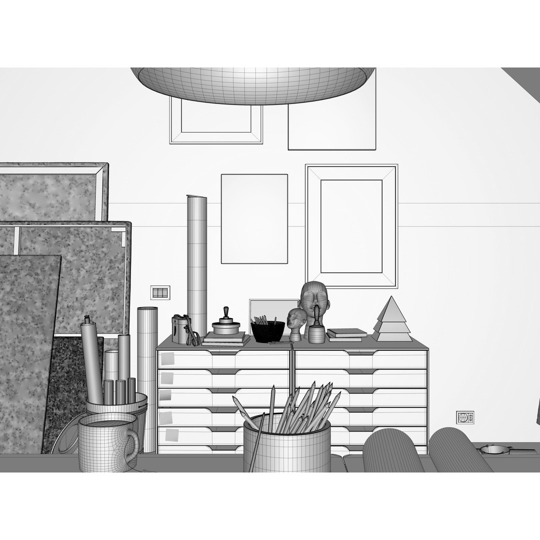 Watercolor Room Interior 3D Model – High Detail Scene with Textures - View 33