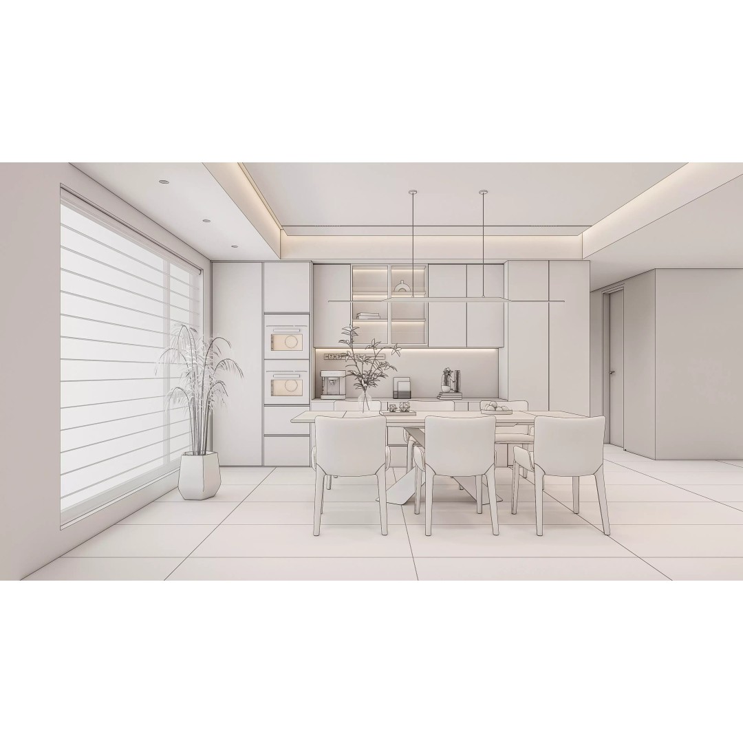 Dining Room 3D Model – Modern Interior Scene with Table and Chairs