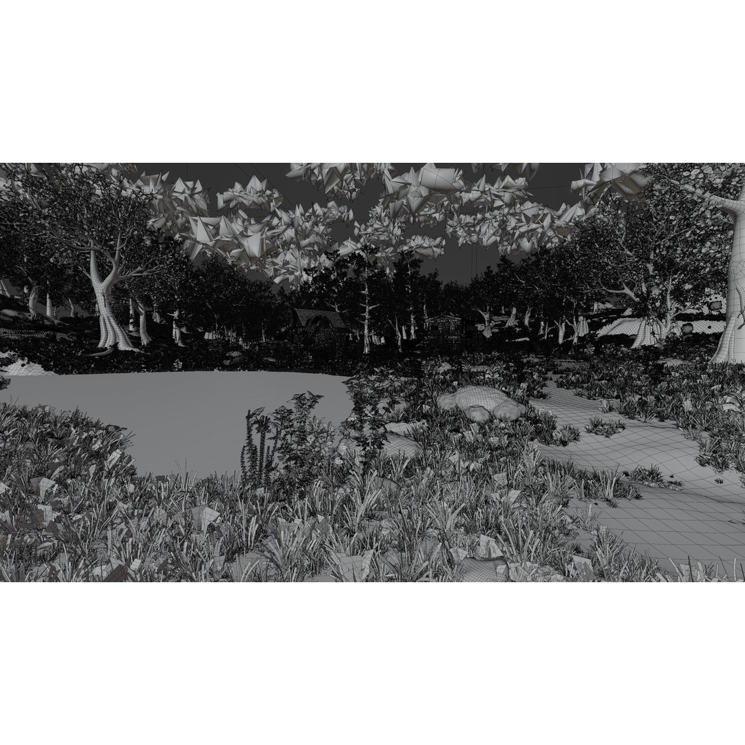 Cabins Scene 3D Model – Realistic Landscape with PBR Textures, Blender