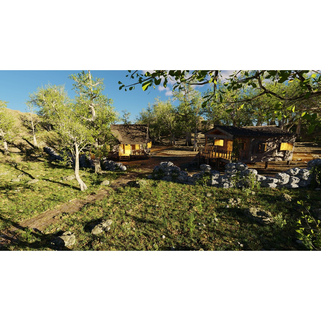 Cabins Scene 3D Model – Realistic Landscape with PBR Textures, Blender - View 13
