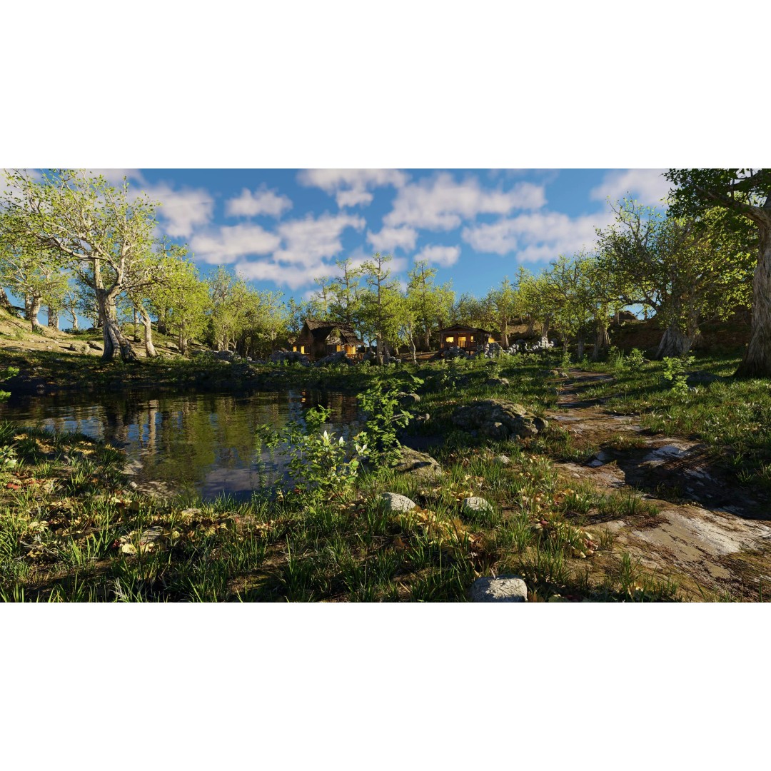 Cabins Scene 3D Model – Realistic Landscape with PBR Textures, Blender - View 2