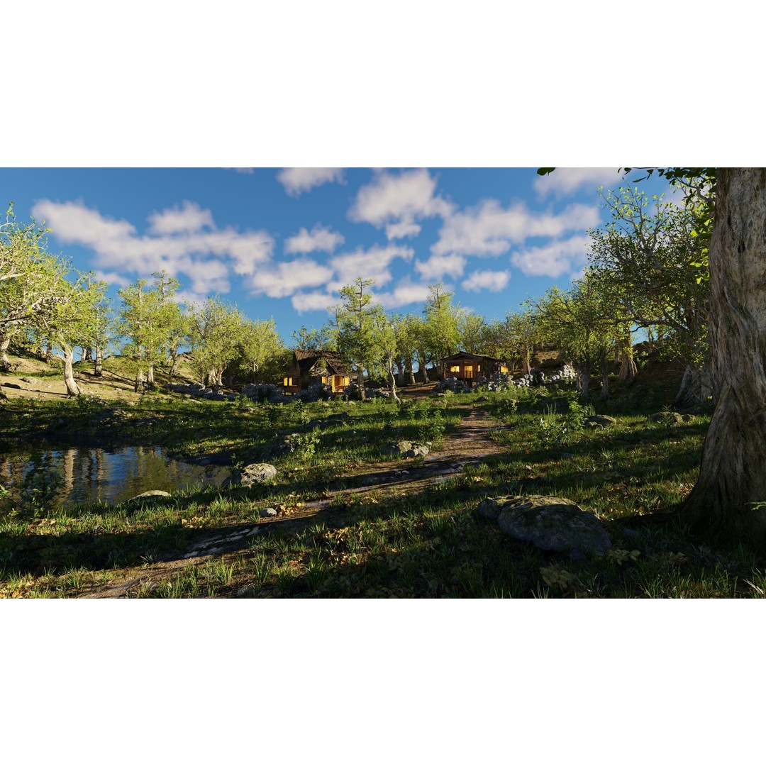 Cabins Scene 3D Model – Realistic Landscape with PBR Textures, Blender - View 3
