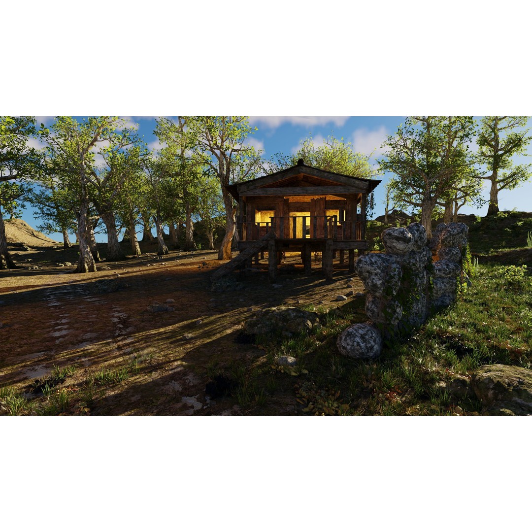 Cabins Scene 3D Model – Realistic Landscape with PBR Textures, Blender - View 6