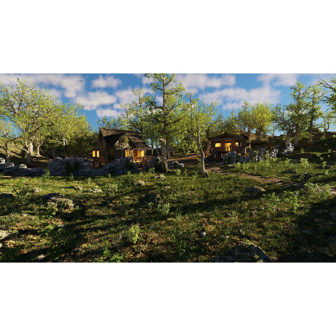 Cabins Scene 3D Model – Realistic Landscape with PBR Textures, Blender - View 7