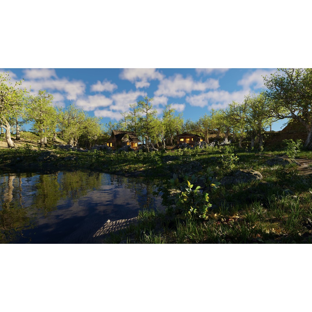 Cabins Scene 3D Model – Realistic Landscape with PBR Textures, Blender - View 8