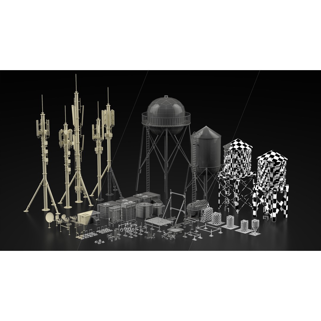 Rooftop Props 3D Model – Low Poly Exterior Assets, FBX, OBJ - View 3