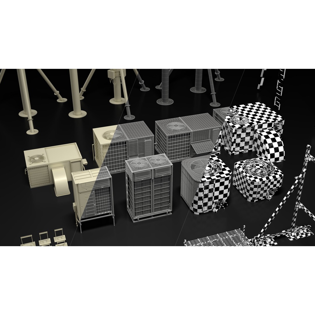 Rooftop Props 3D Model – Low Poly Exterior Assets, FBX, OBJ - View 4