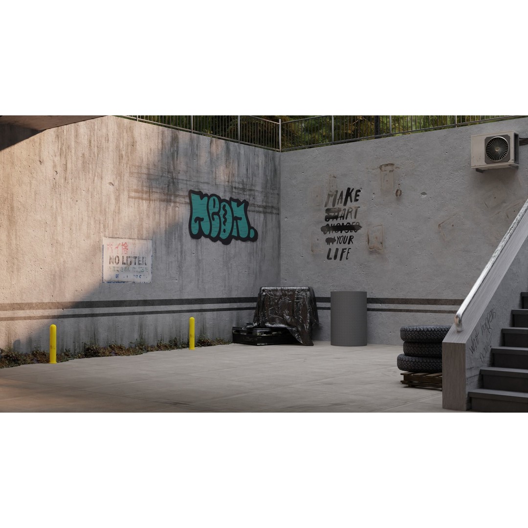 Urban Under Bridge Scene 3D Model – High Poly Game Ready, FBX, Blender - View 3