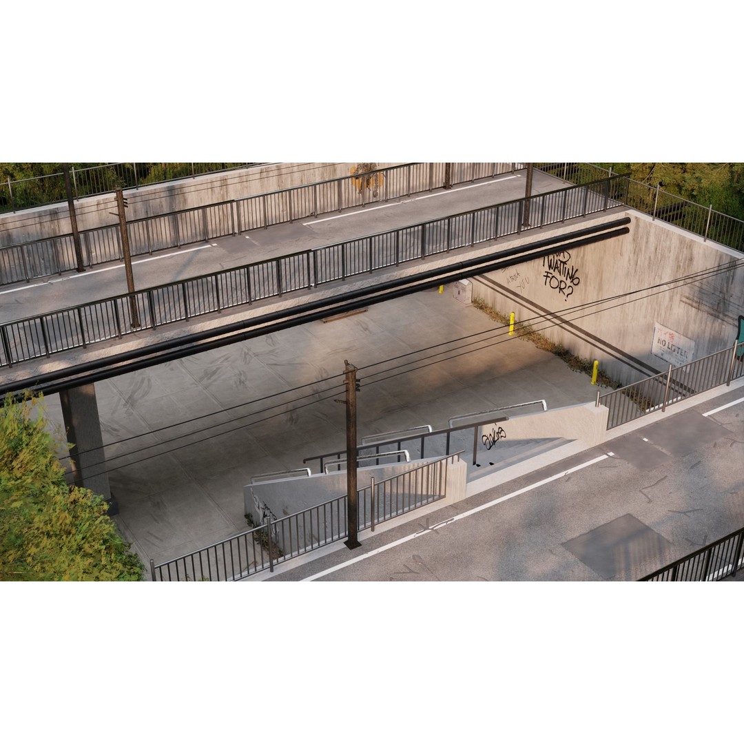 Urban Under Bridge Scene 3D Model – High Poly Game Ready, FBX, Blender - View 4