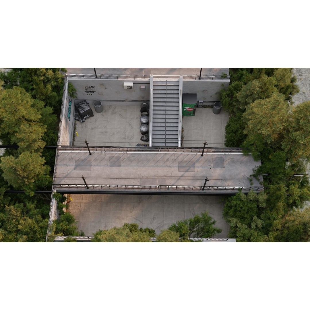 Urban Under Bridge Scene 3D Model – High Poly Game Ready, FBX, Blender - View 8