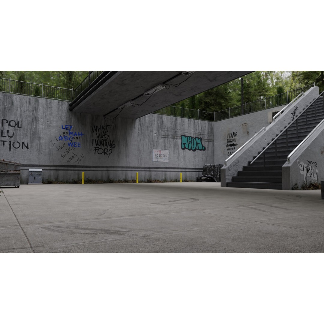 Urban Under Bridge Scene 3D Model – High Poly Game Ready, FBX, Blender - View 9