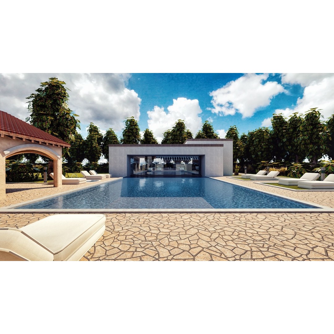 Modern Luxury Villa 3D Model – Spanish Style, Low Poly, Game Ready - View 12